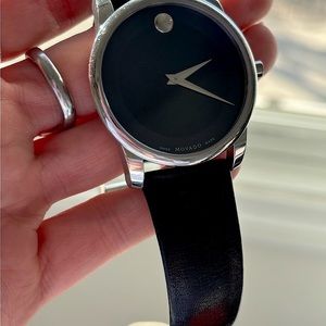 Movado Black and Silver Minimalist Watch